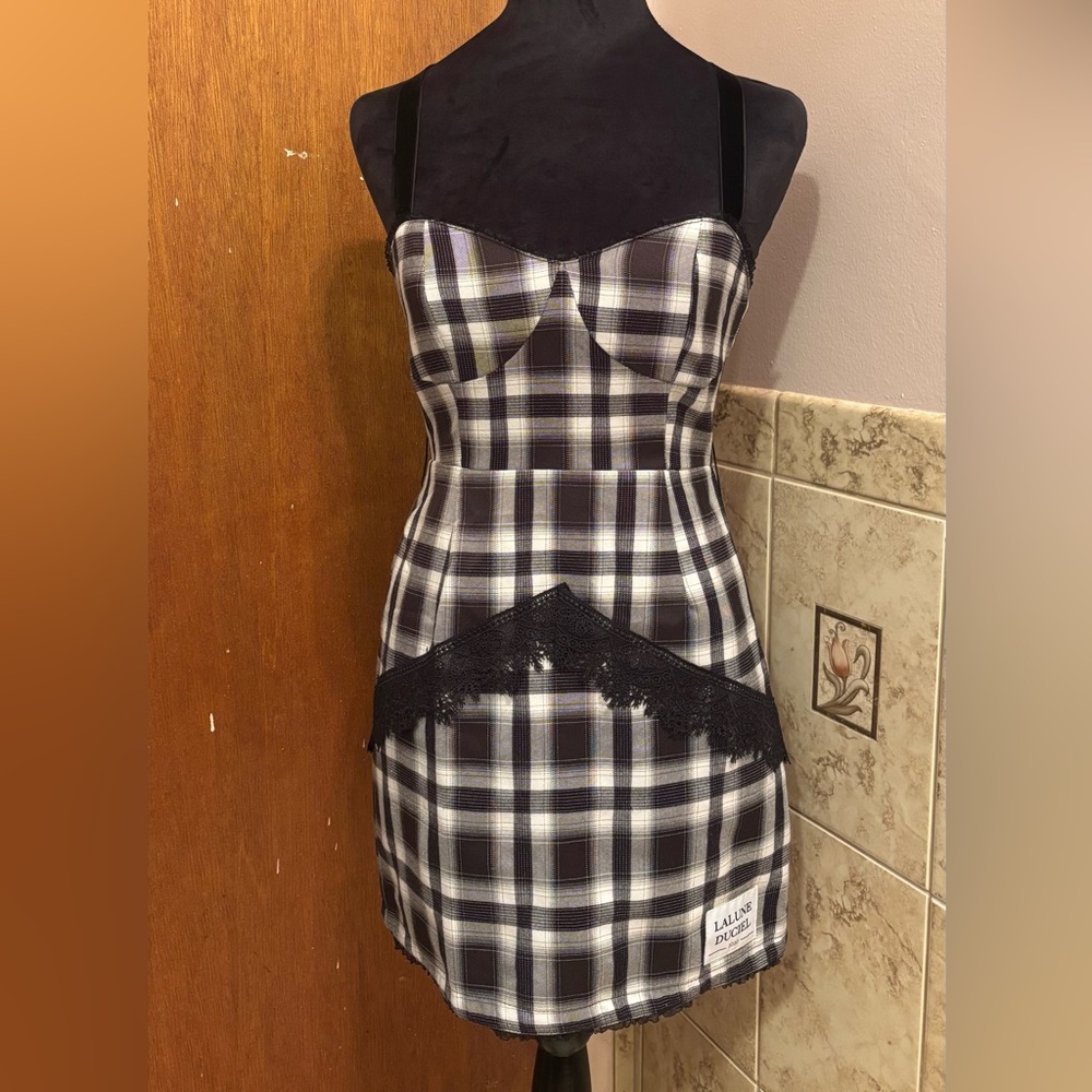 LALUNE DUCIEL Plaid Black and White Dress